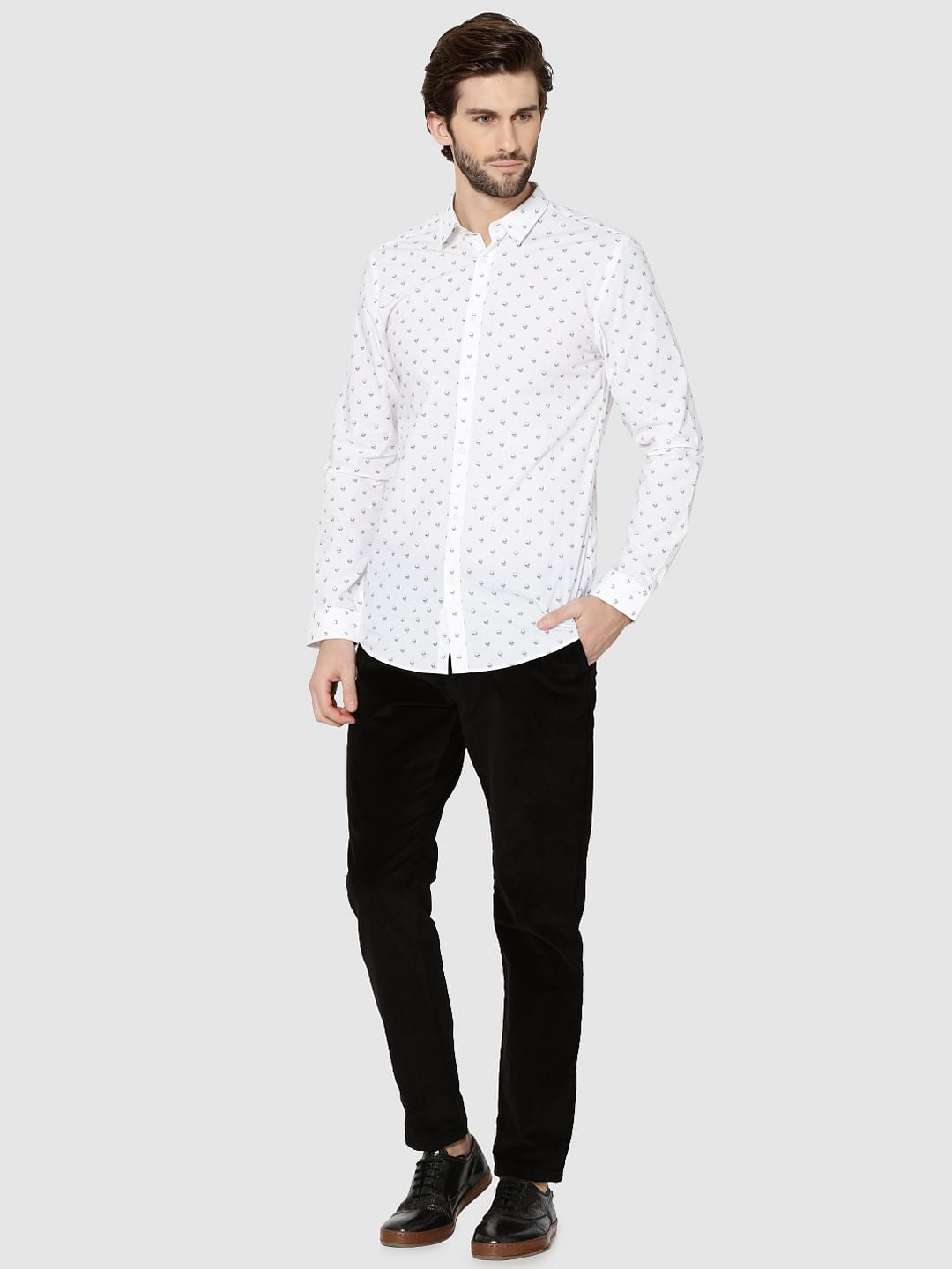 White All Over Skull Print Full Sleeves Shirt