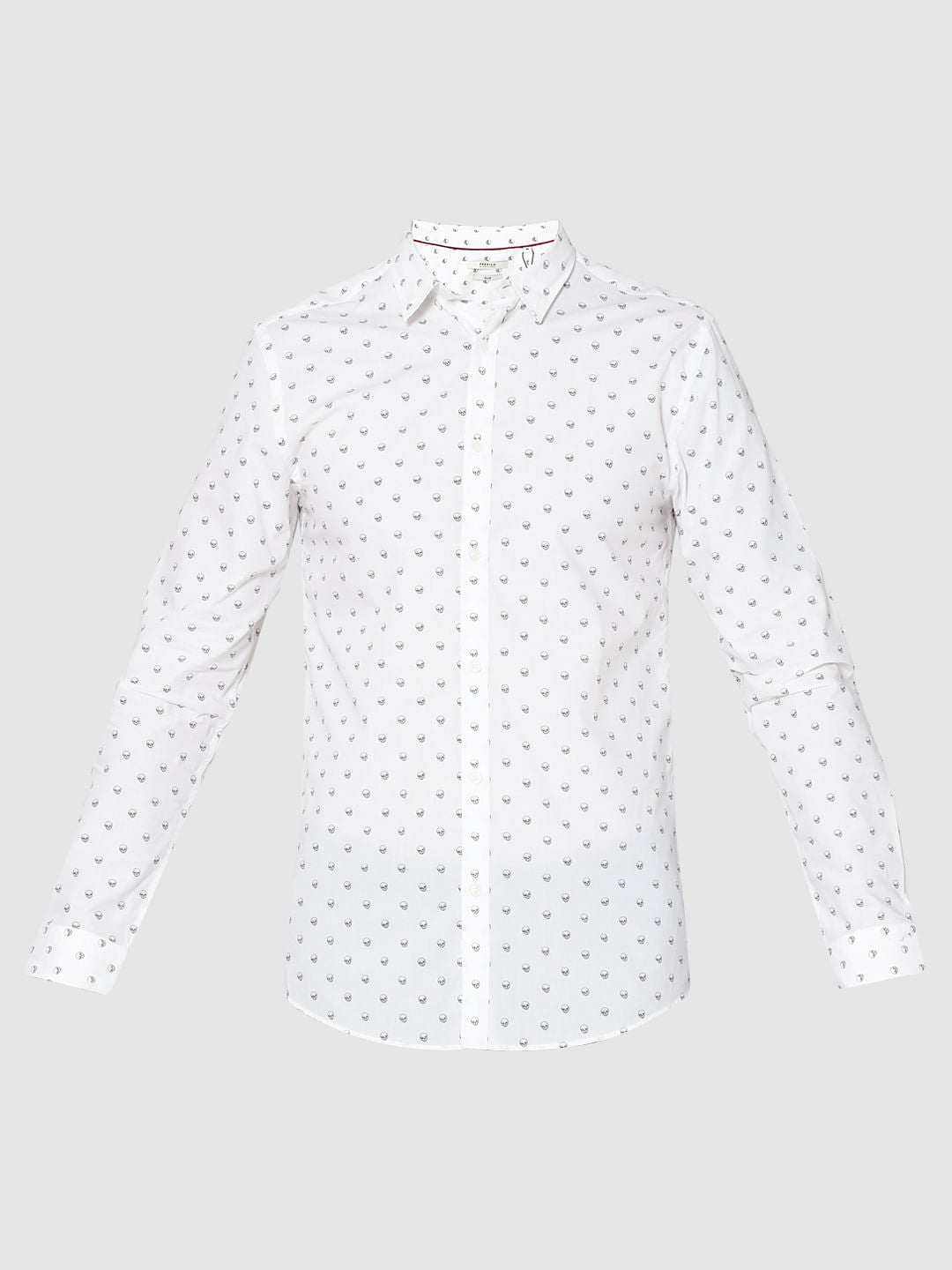 White All Over Skull Print Full Sleeves Shirt
