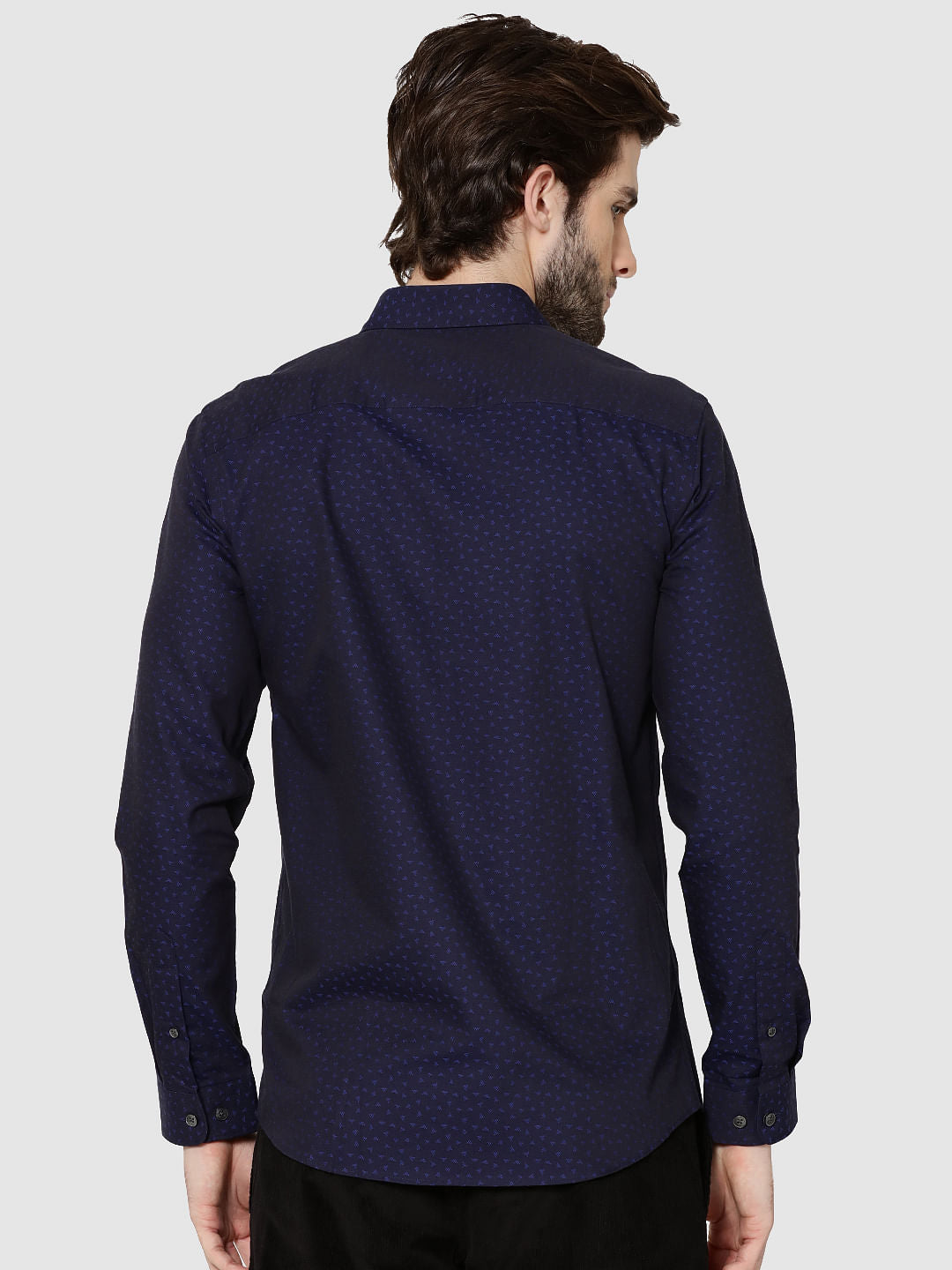 Dark Blue All Over Printed Jacquard Slim Fit Shirt