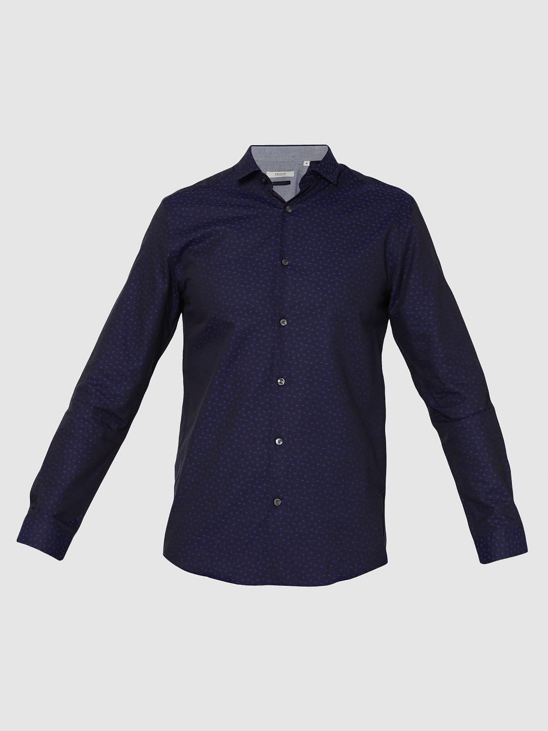Dark Blue All Over Printed Jacquard Slim Fit Shirt