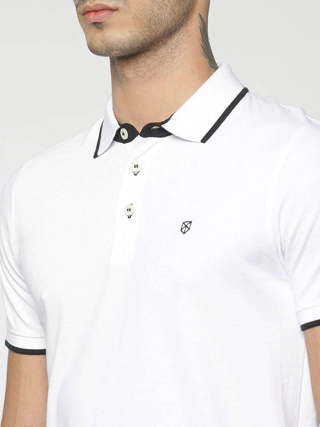 White Contrast Collar Piping Polo T-Shirt