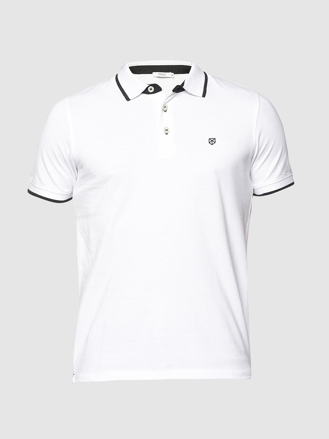 White Contrast Collar Piping Polo T-Shirt