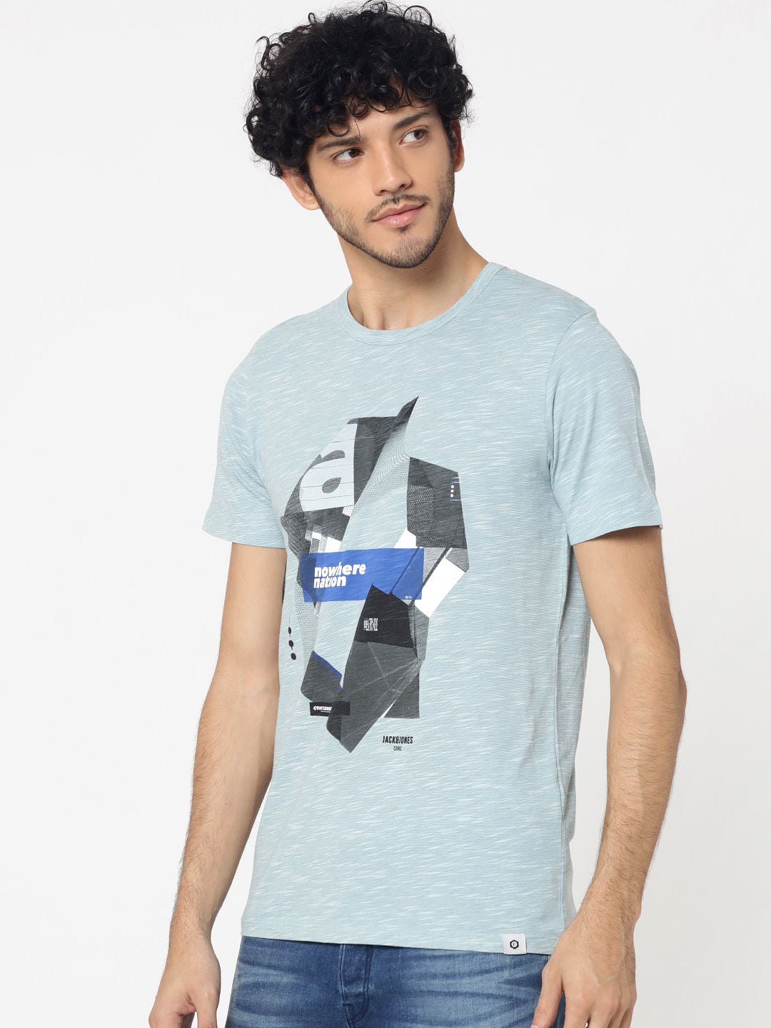 Light Blue Graphic Print Crew Neck T-Shirt
