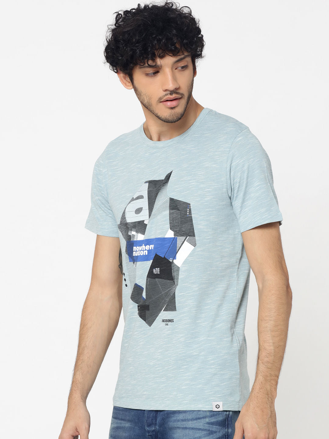 Light Blue Graphic Print Crew Neck T-Shirt