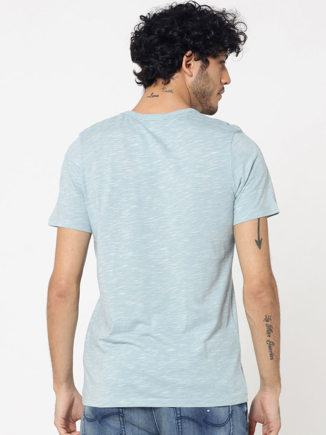Light Blue Graphic Print Crew Neck T-Shirt
