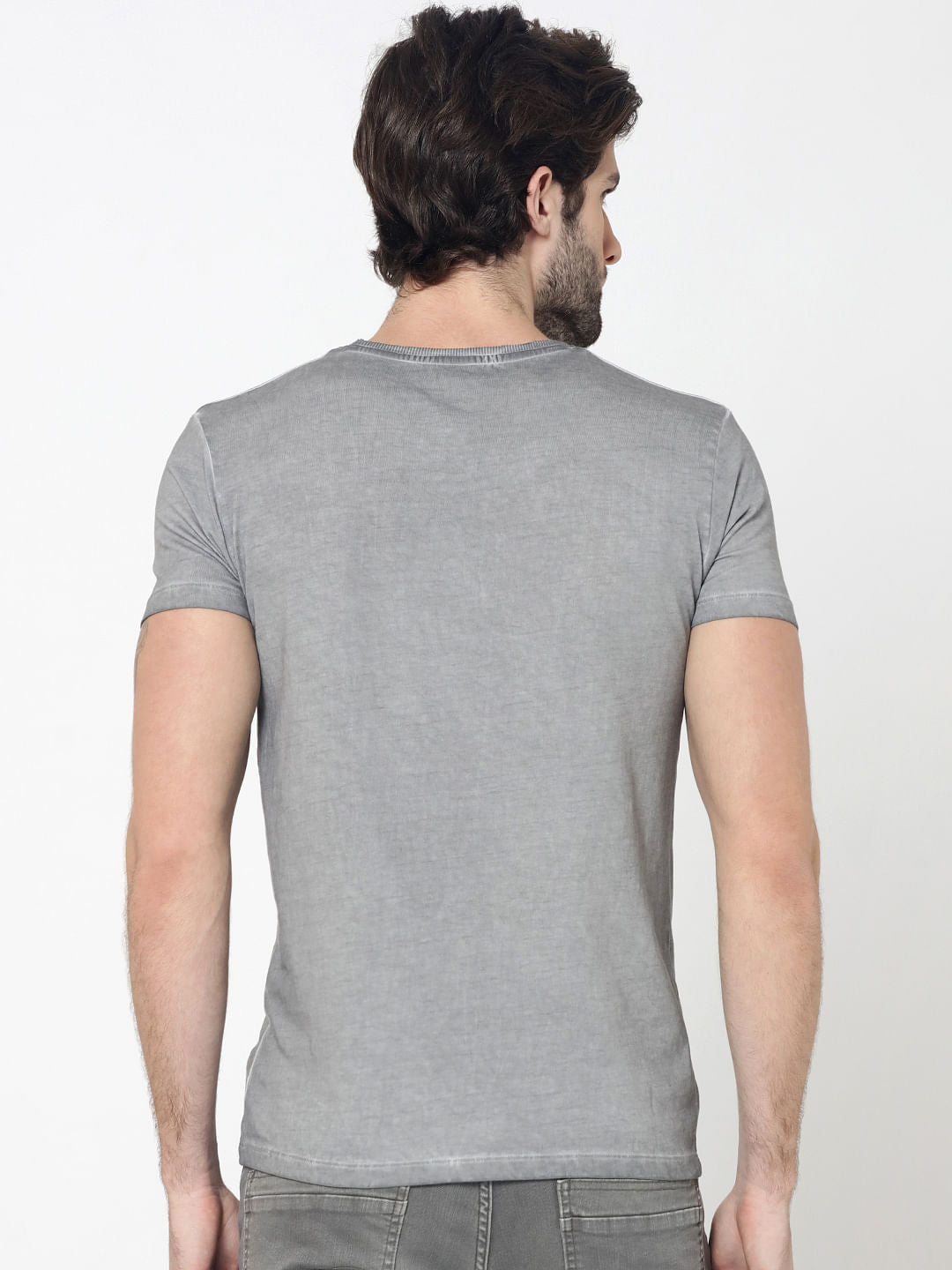 Grey Graphic Print Crew Neck T-Shirt