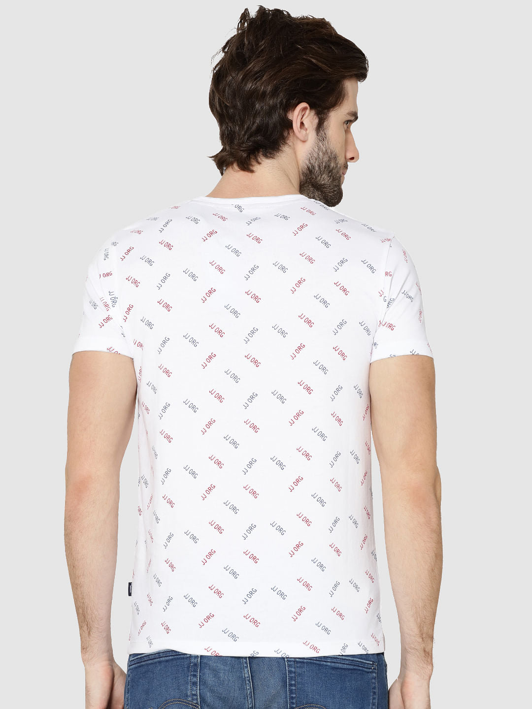 White All Over Text Print Crew Neck T-Shirt