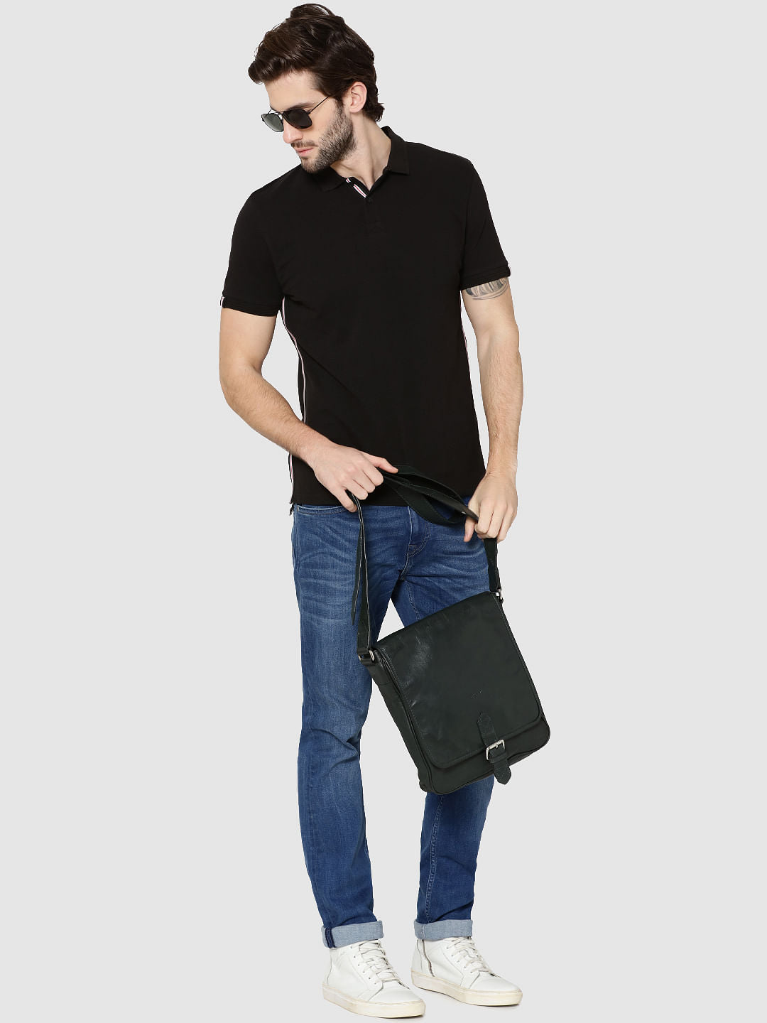 Black Tape Detail Polo T-Shirt