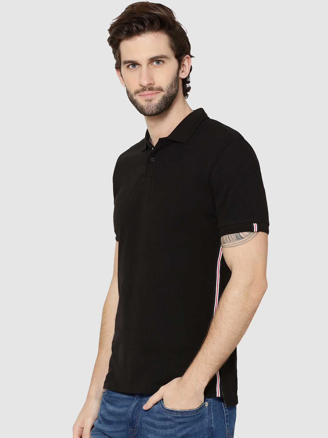Black Tape Detail Polo T-Shirt
