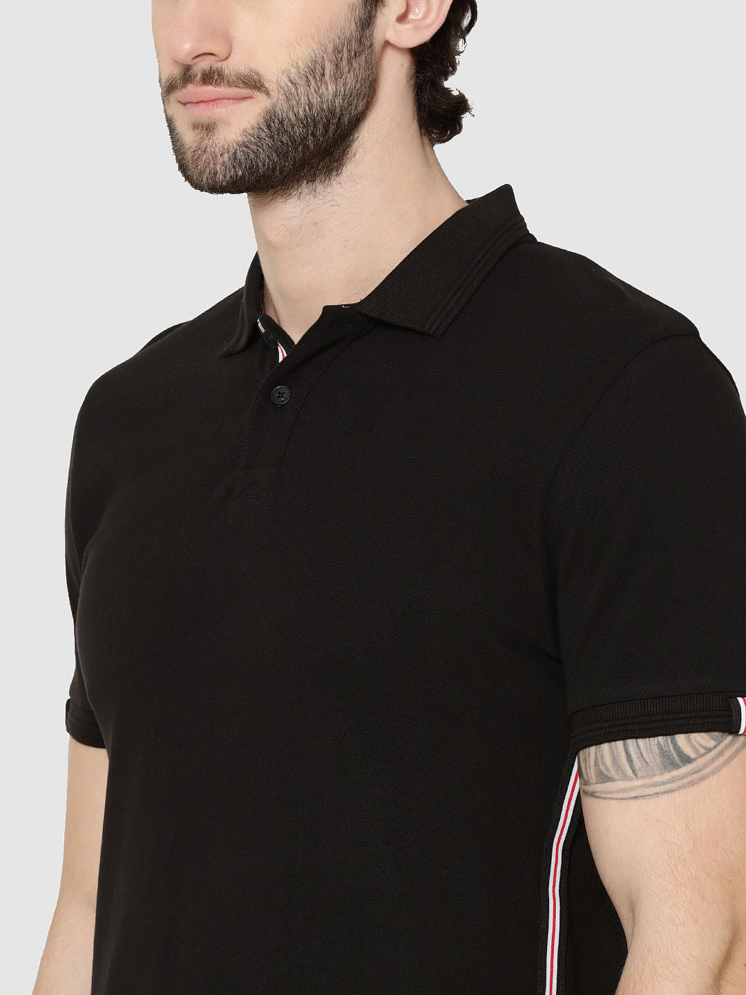 Black Tape Detail Polo T-Shirt