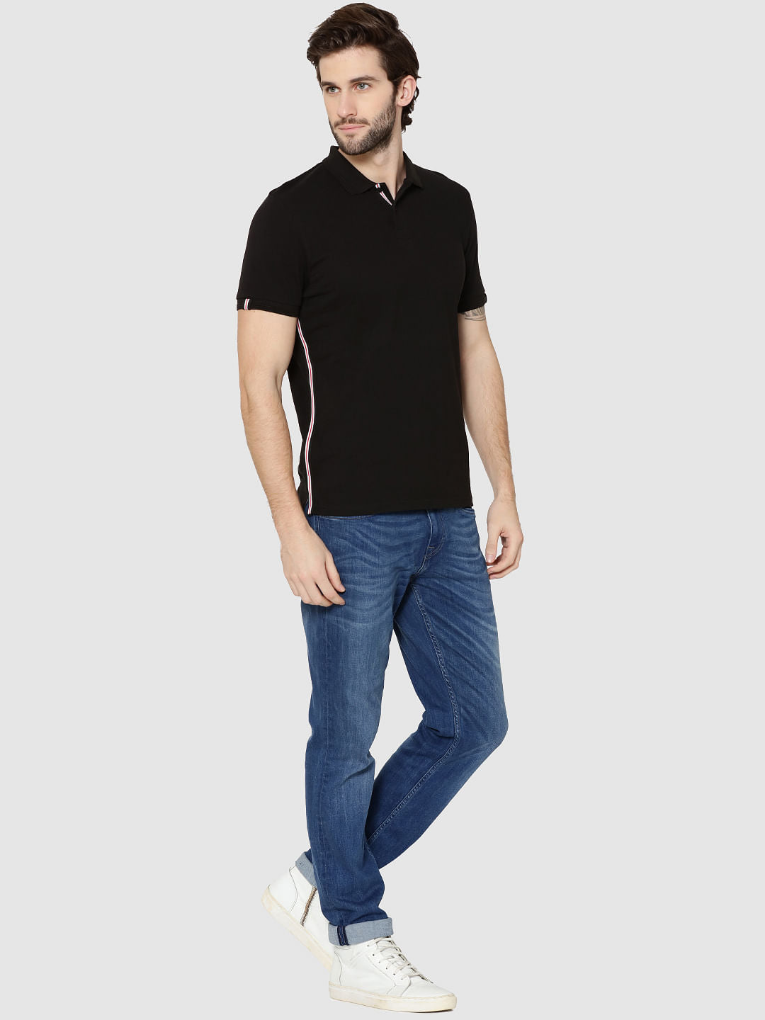 Black Tape Detail Polo T-Shirt