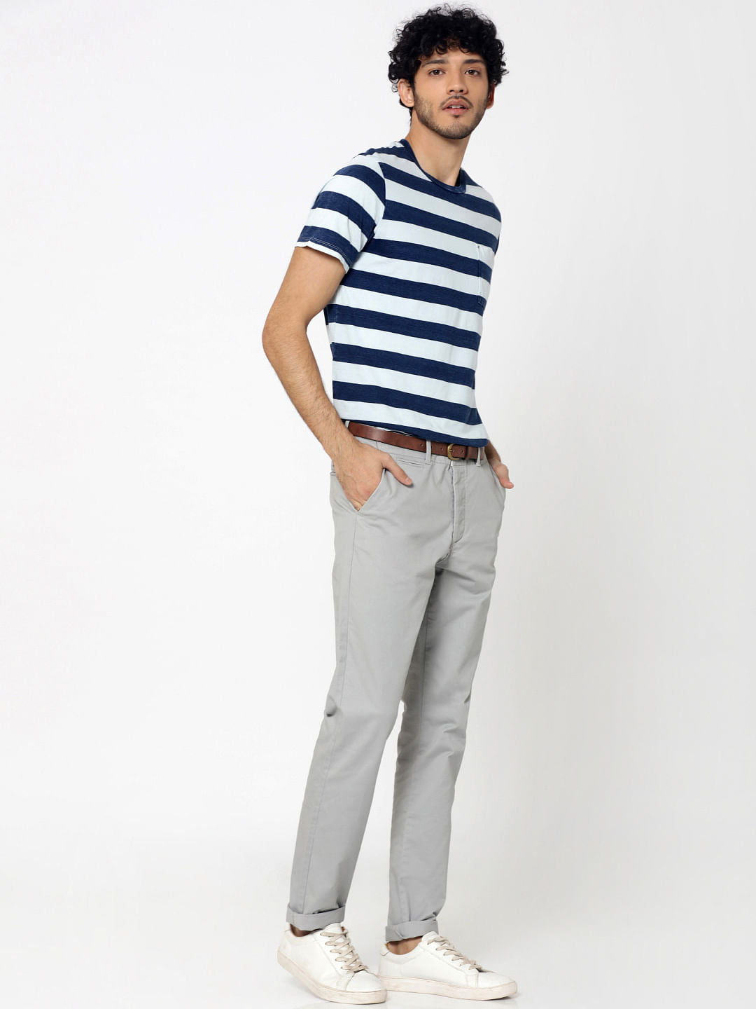 Grey Mid Rise Slim Fit Chinos