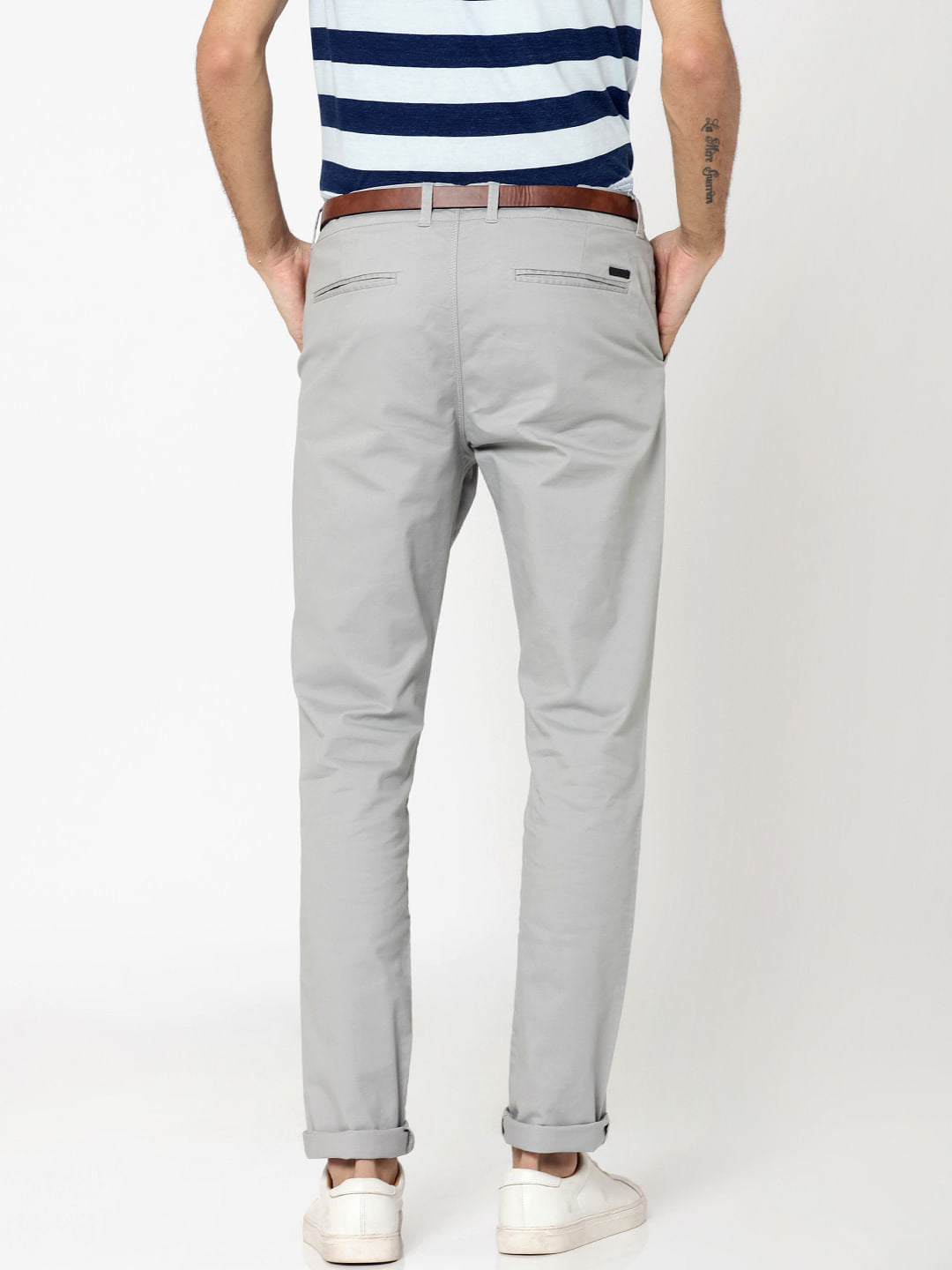 Grey Mid Rise Slim Fit Chinos