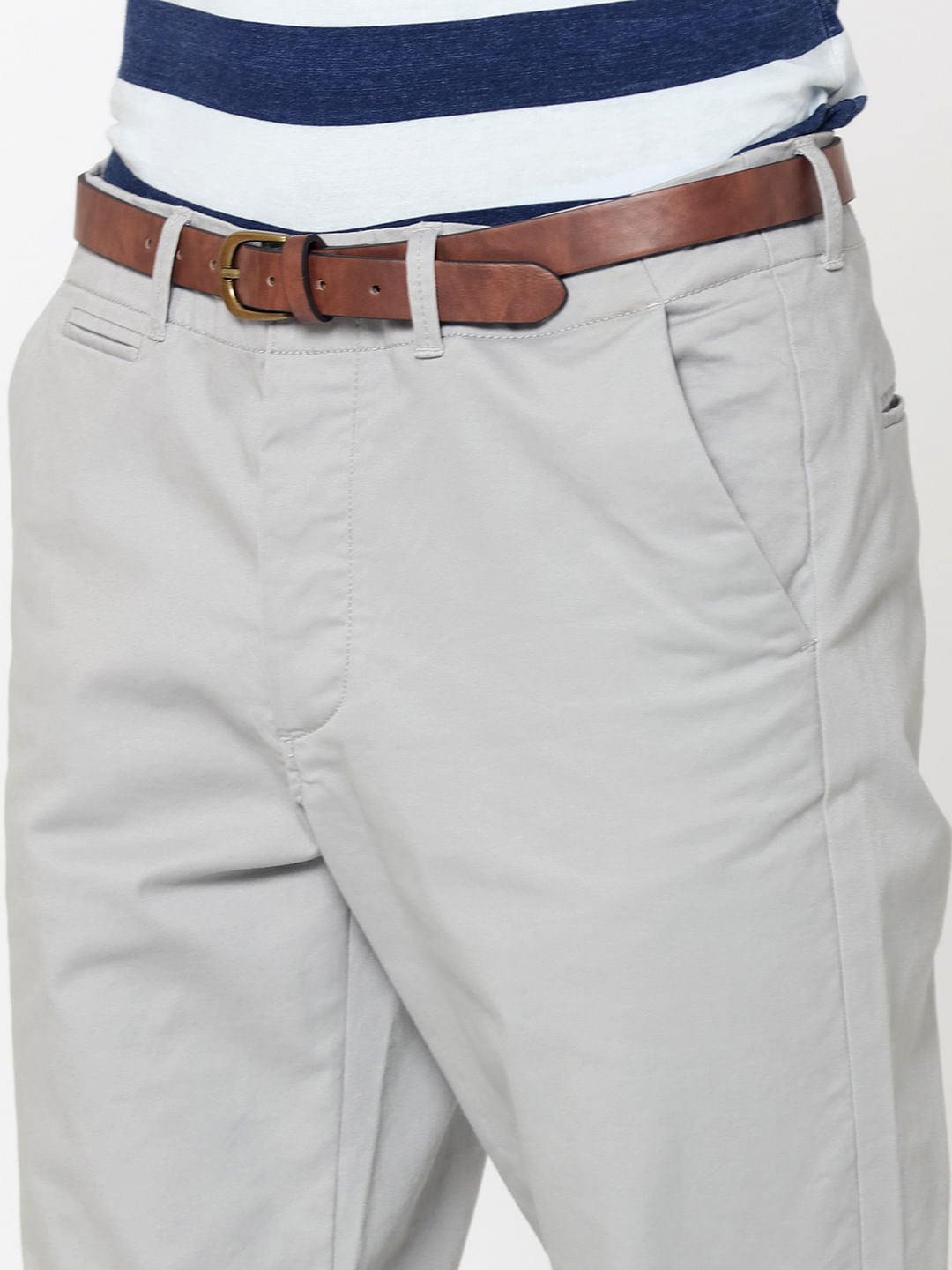 Grey Mid Rise Slim Fit Chinos