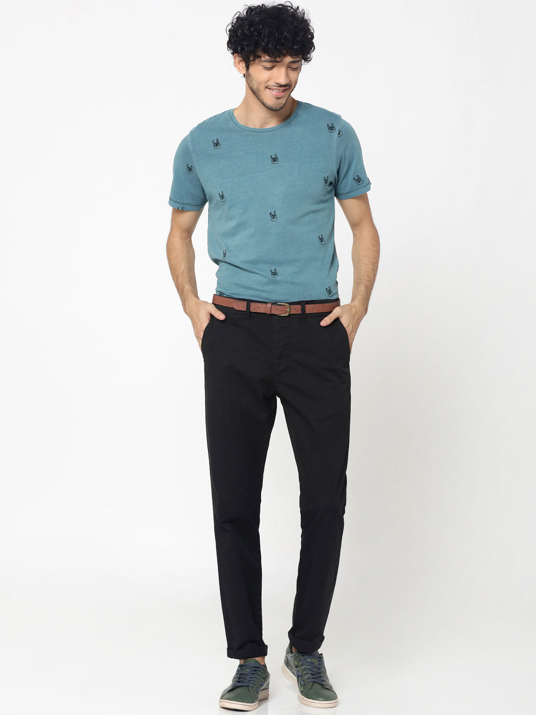 Black Mid Rise Slim Fit Chinos
