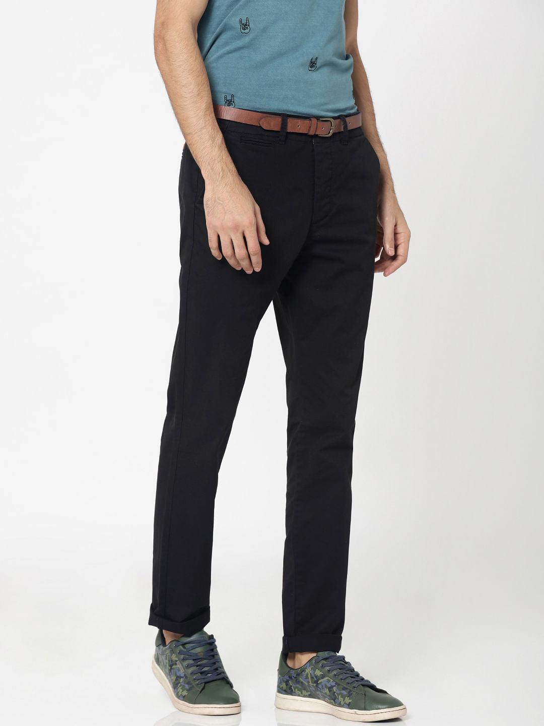 Black Mid Rise Slim Fit Chinos
