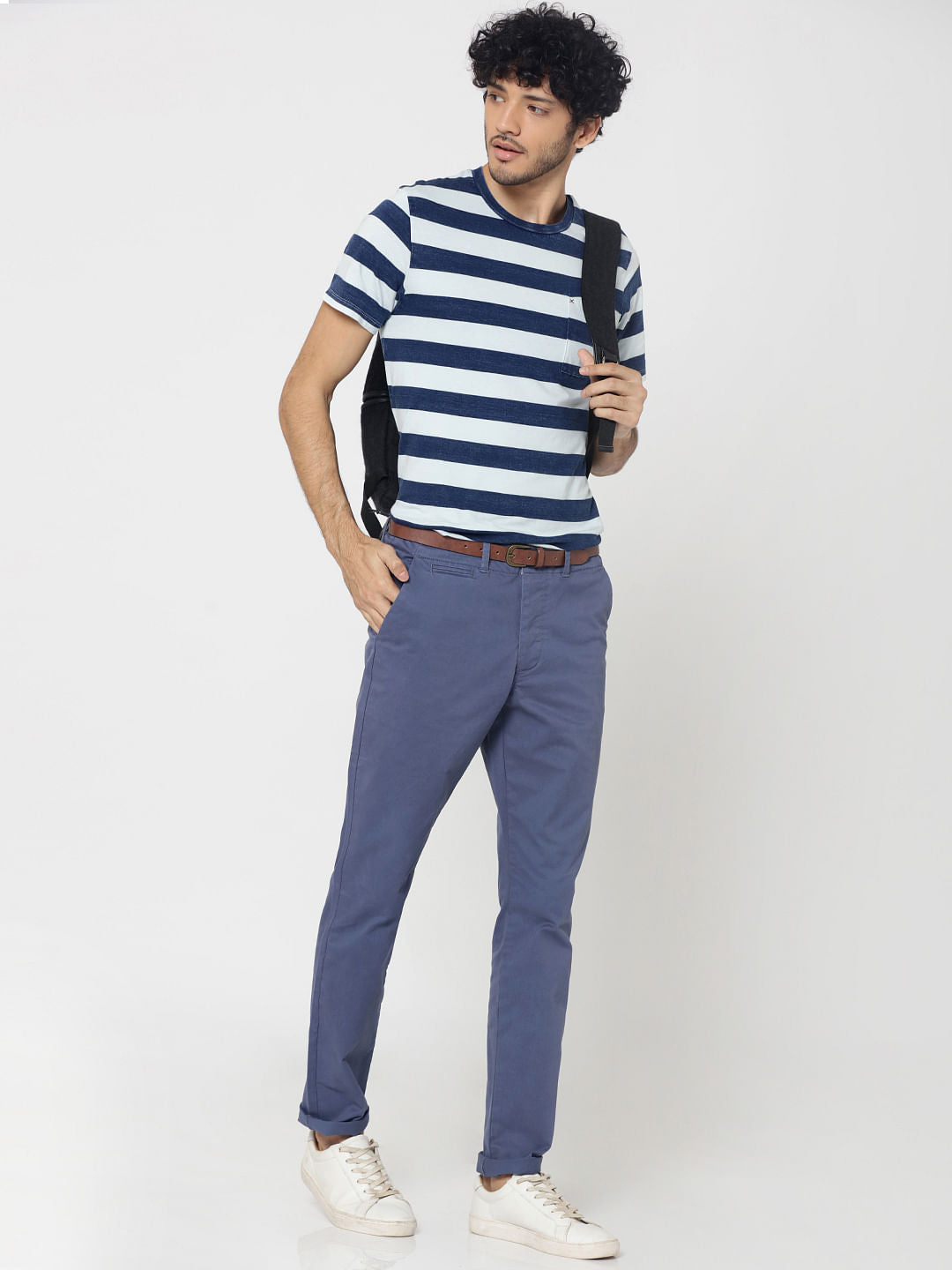 Blue Mid Rise Slim Fit Chinos