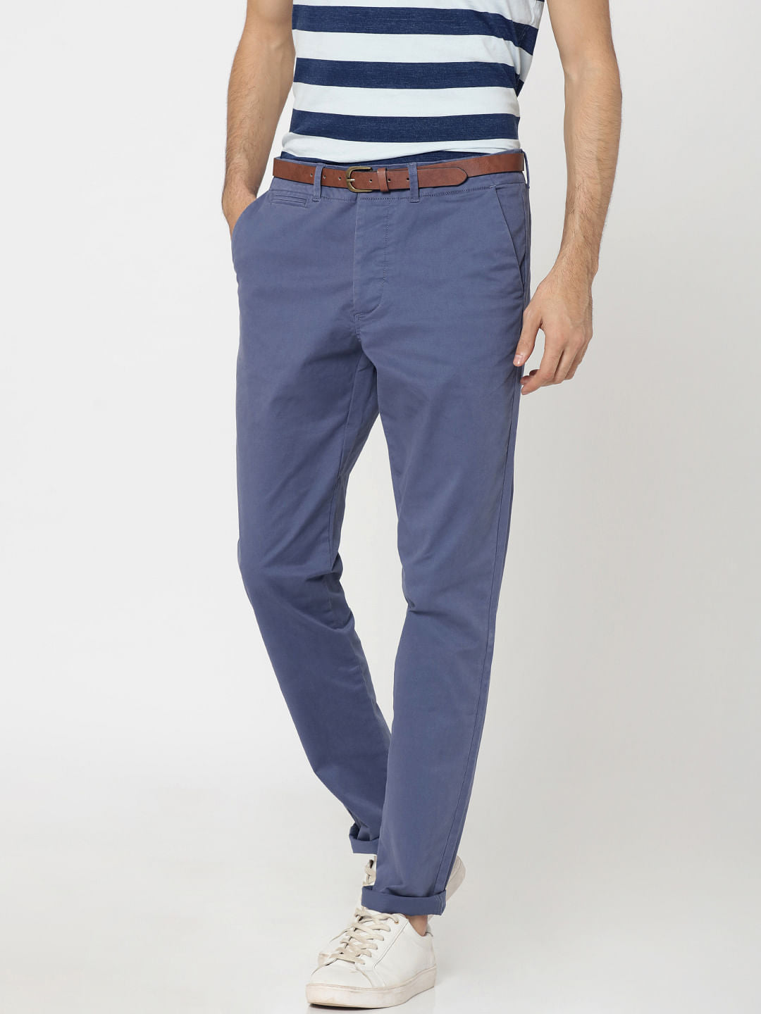 Blue Mid Rise Slim Fit Chinos