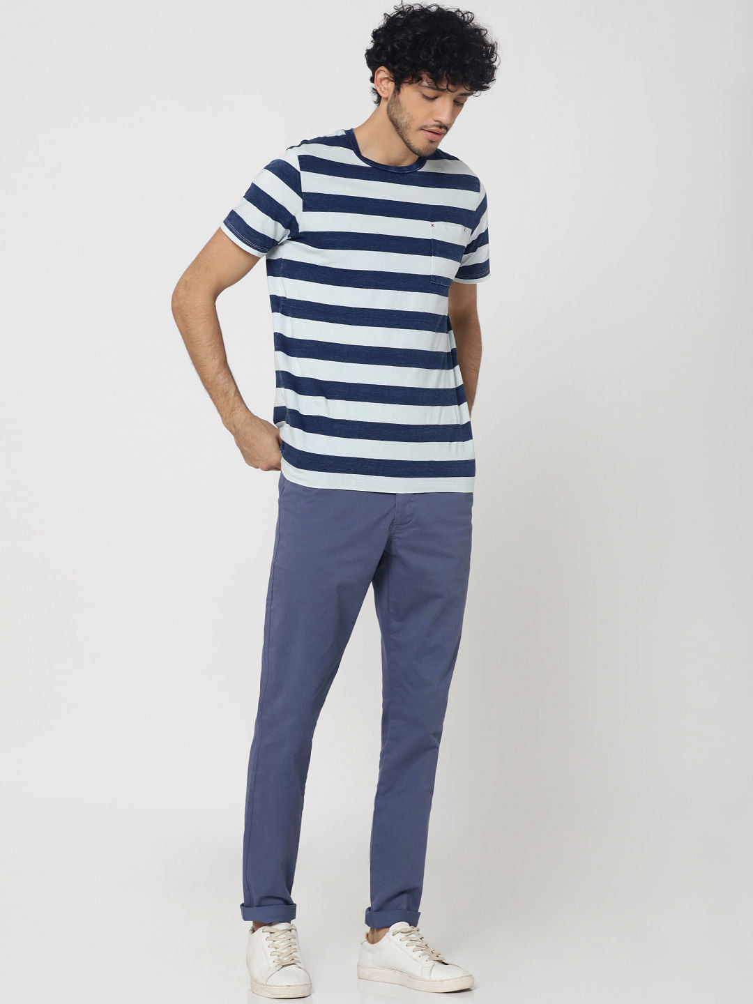 Blue Mid Rise Slim Fit Chinos