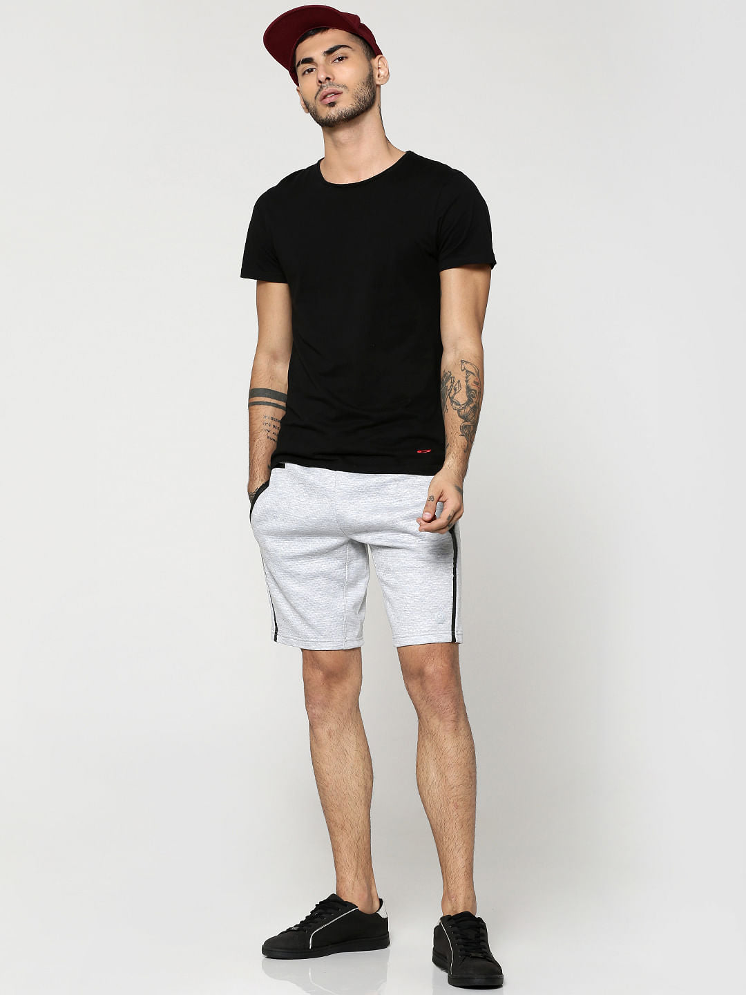 Light Grey With Black Piping Sweatshorts