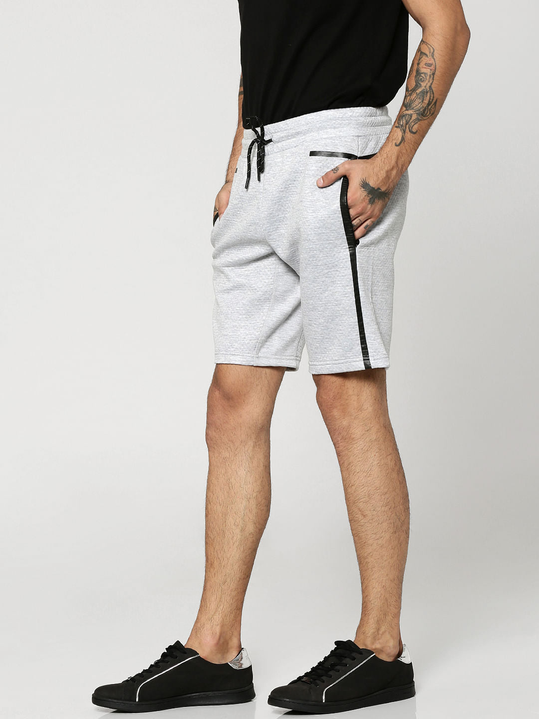 Light Grey With Black Piping Sweatshorts