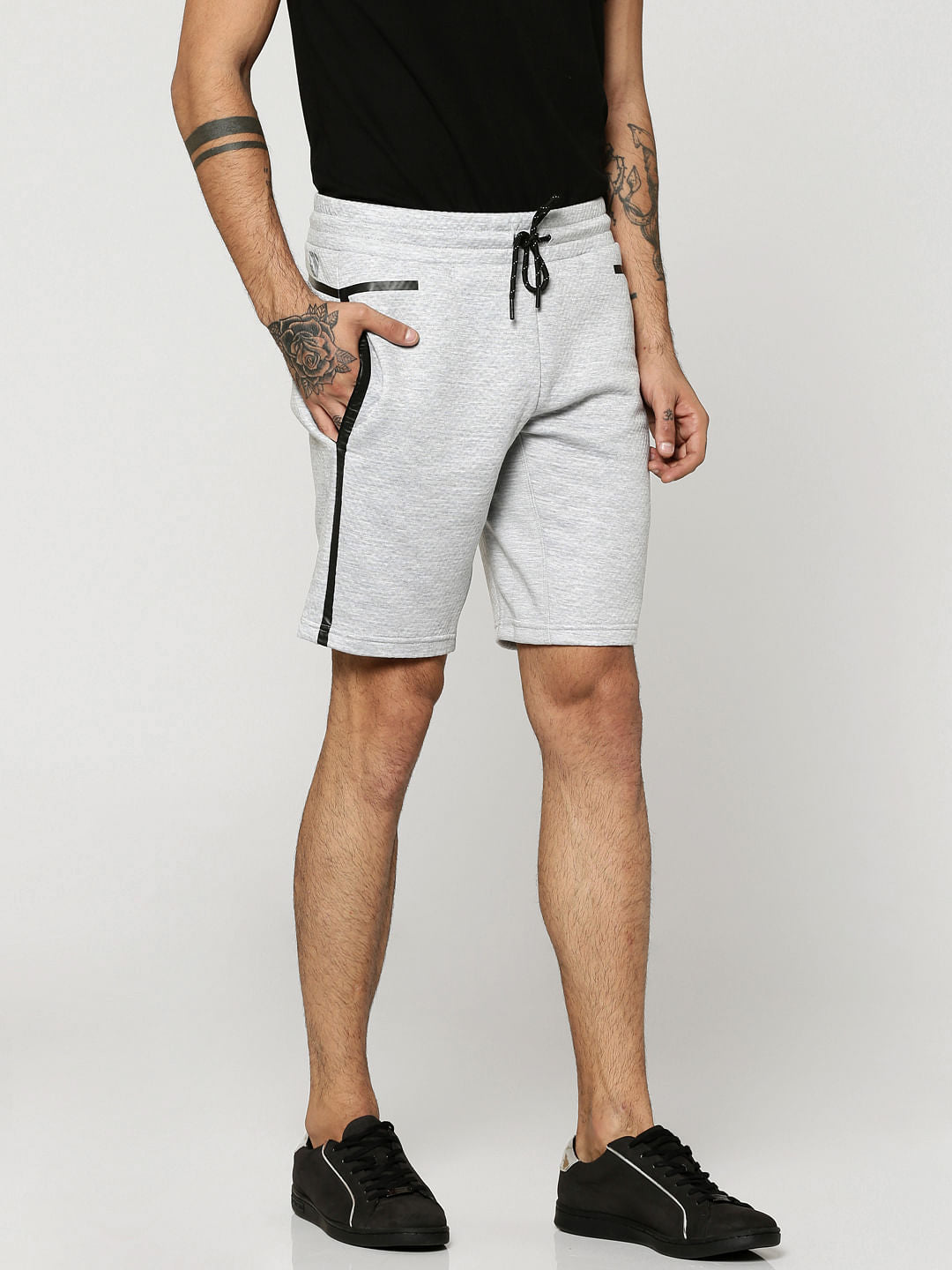 Light Grey With Black Piping Sweatshorts
