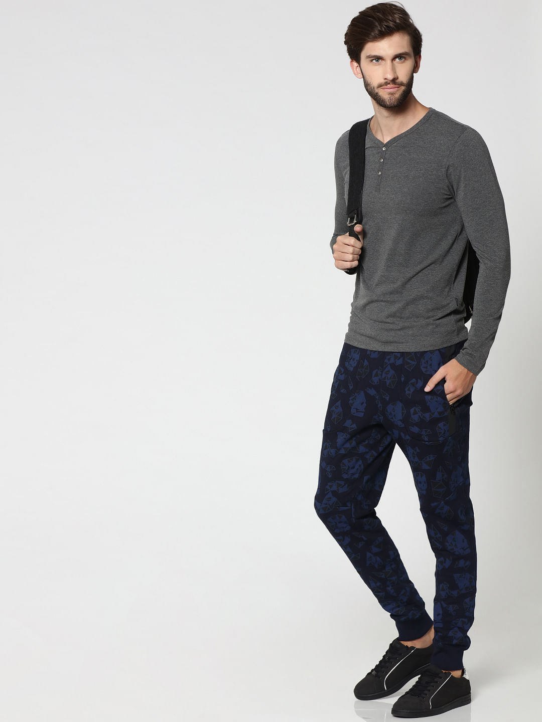Dark Blue Skull Print Sweatpants