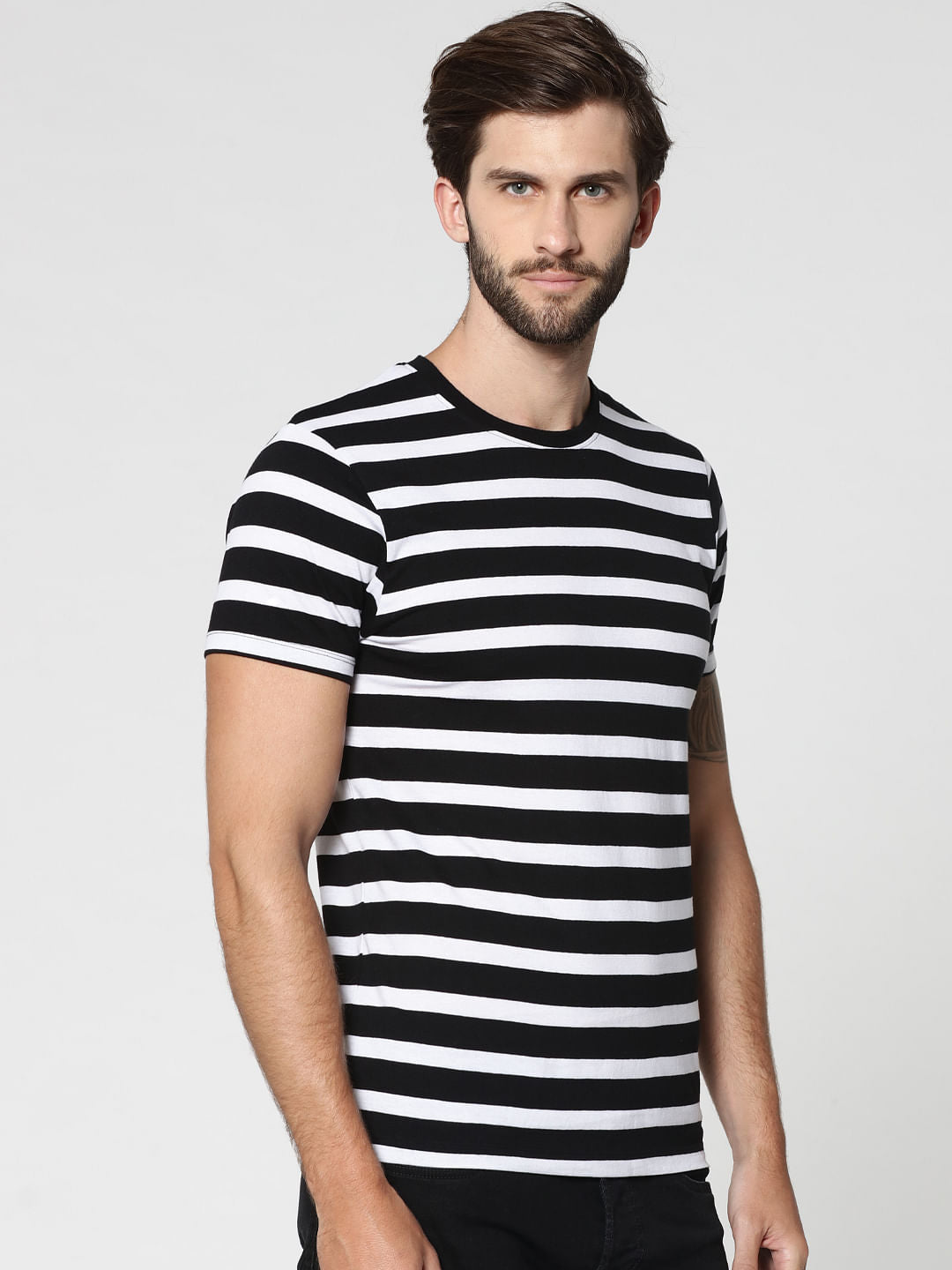 Black Striped Crew Neck T-Shirt