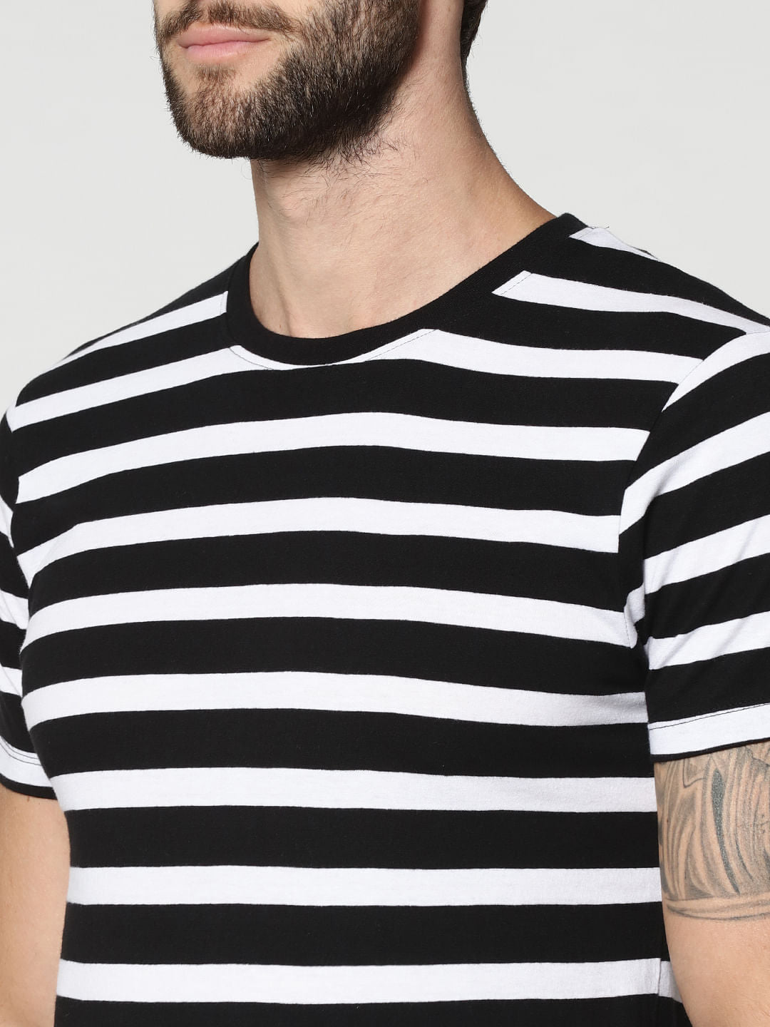 Black Striped Crew Neck T-Shirt