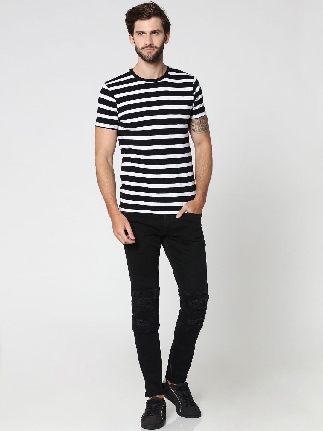 Black Striped Crew Neck T-Shirt