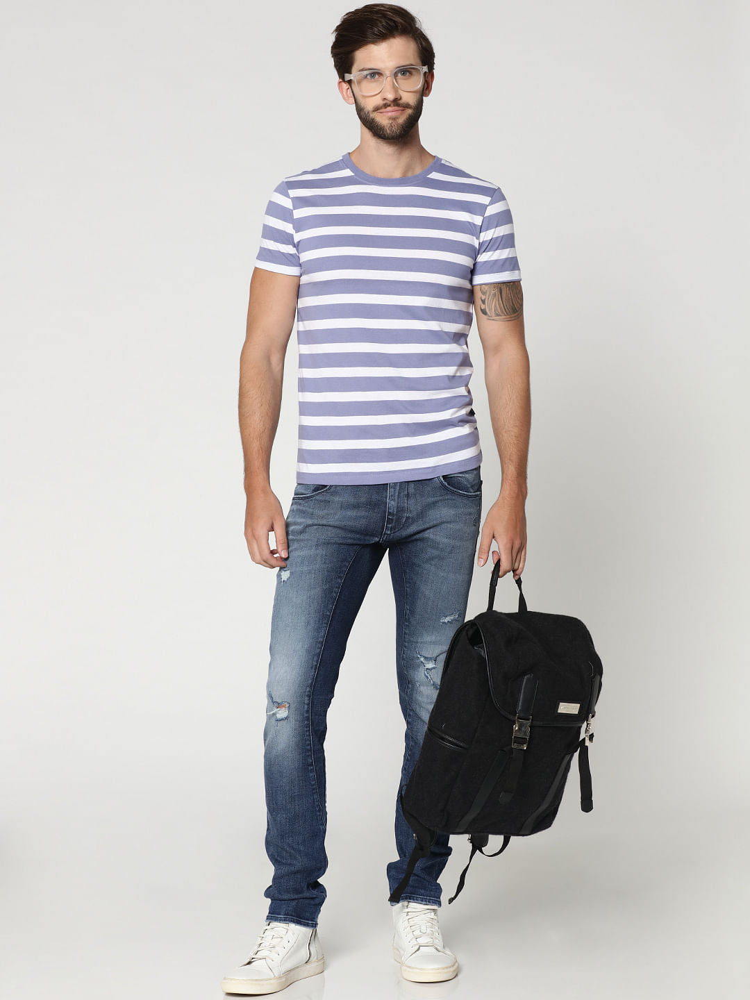 Blue Striped Crew Neck T-Shirt
