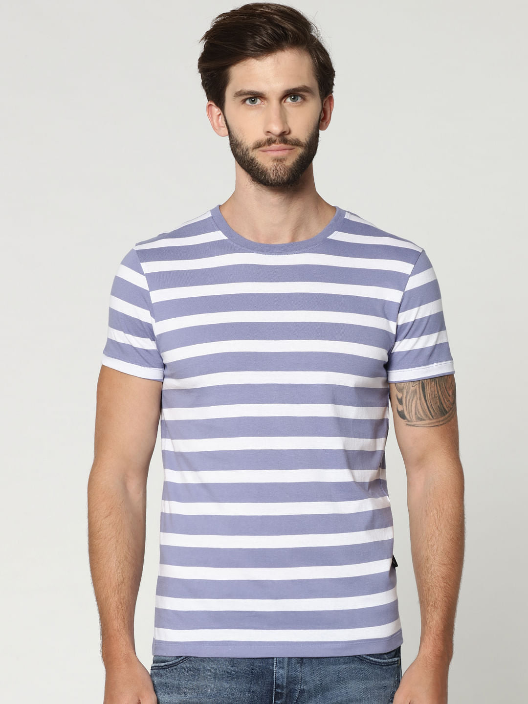 Blue Striped Crew Neck T-Shirt