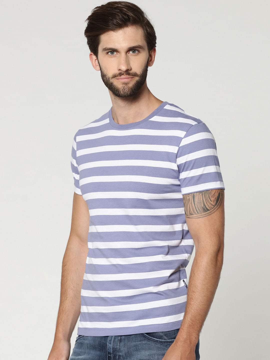 Blue Striped Crew Neck T-Shirt