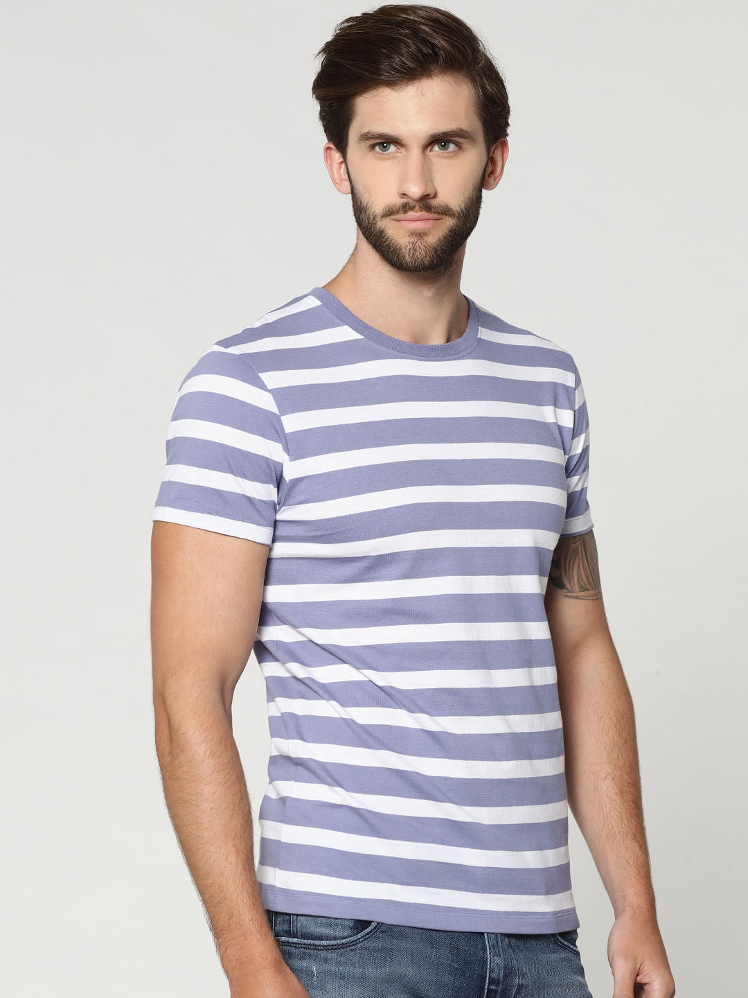 Blue Striped Crew Neck T-Shirt