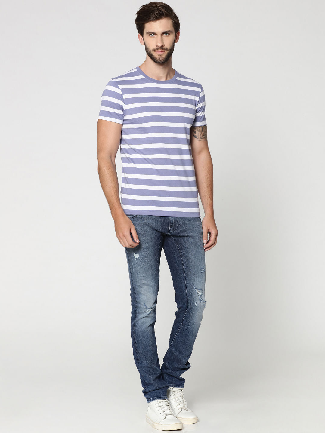 Blue Striped Crew Neck T-Shirt