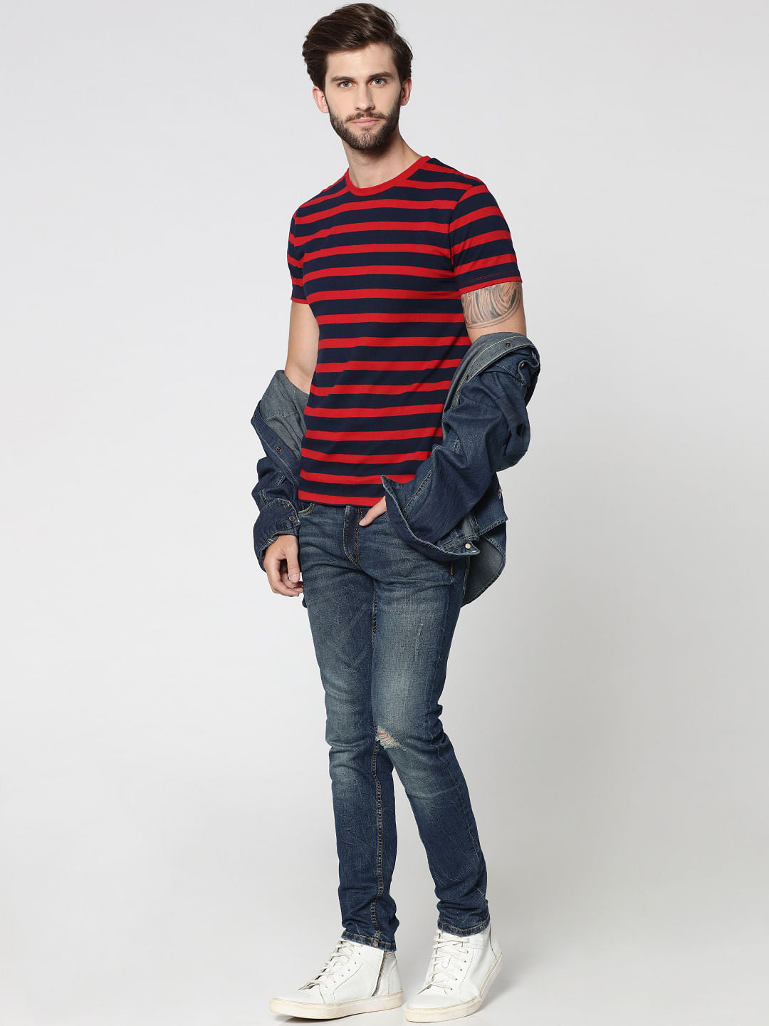 Red Striped Crew Neck T-Shirt