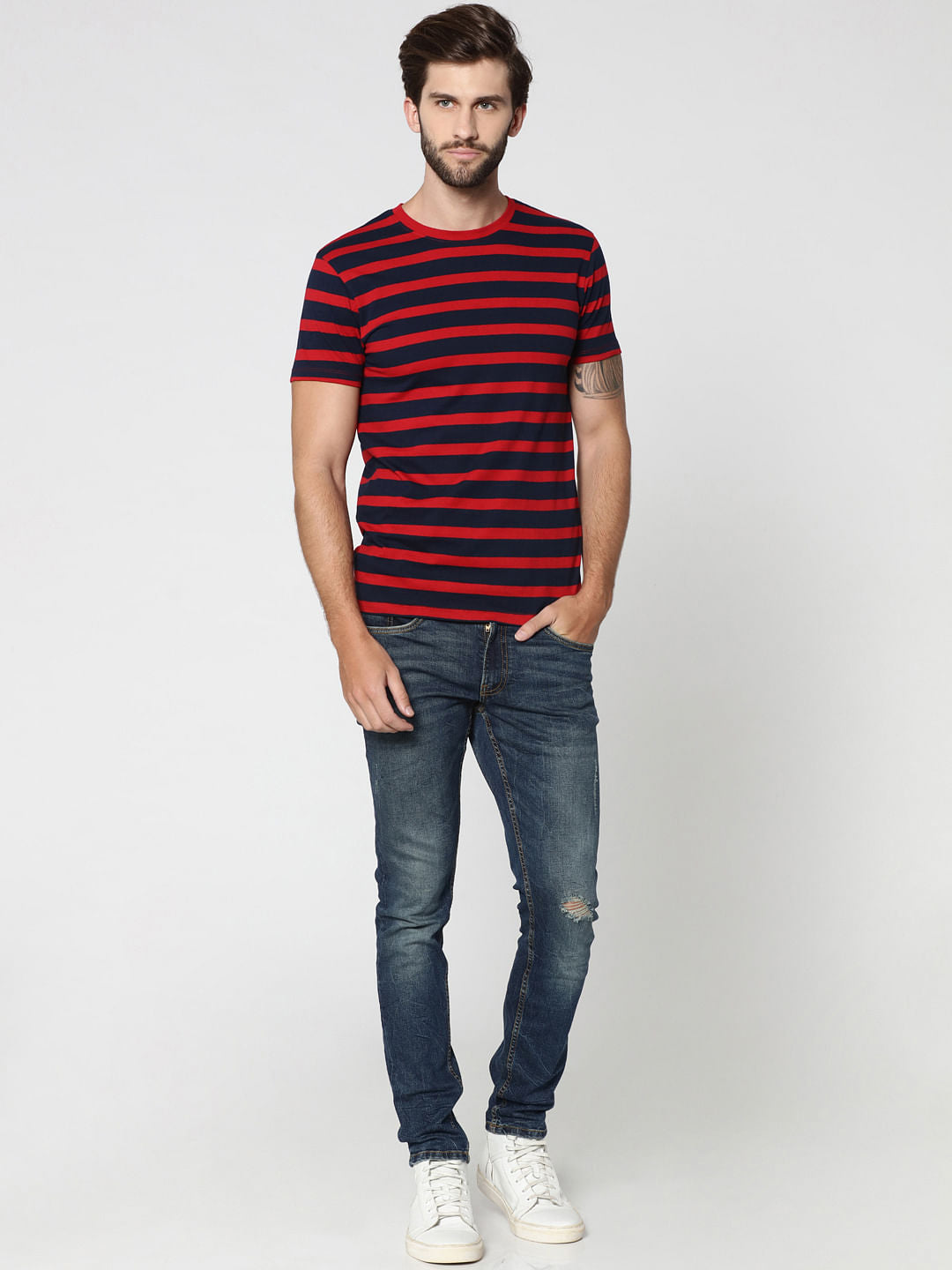 Red Striped Crew Neck T-Shirt