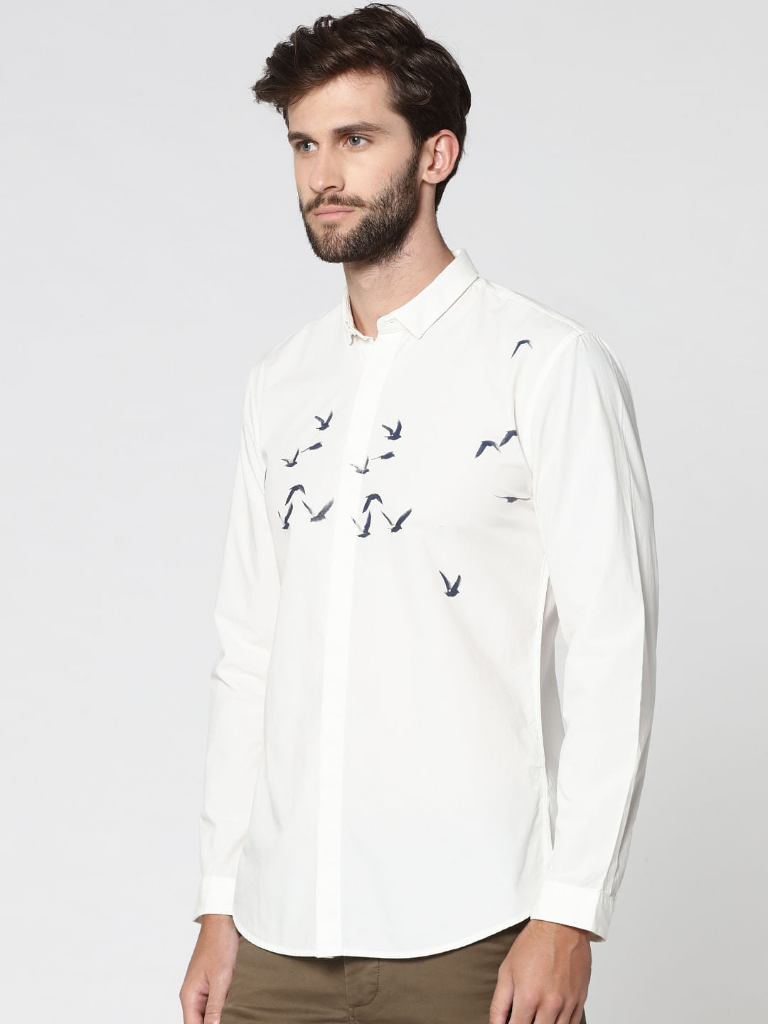 White Bird Print Full Sleeves Shirt