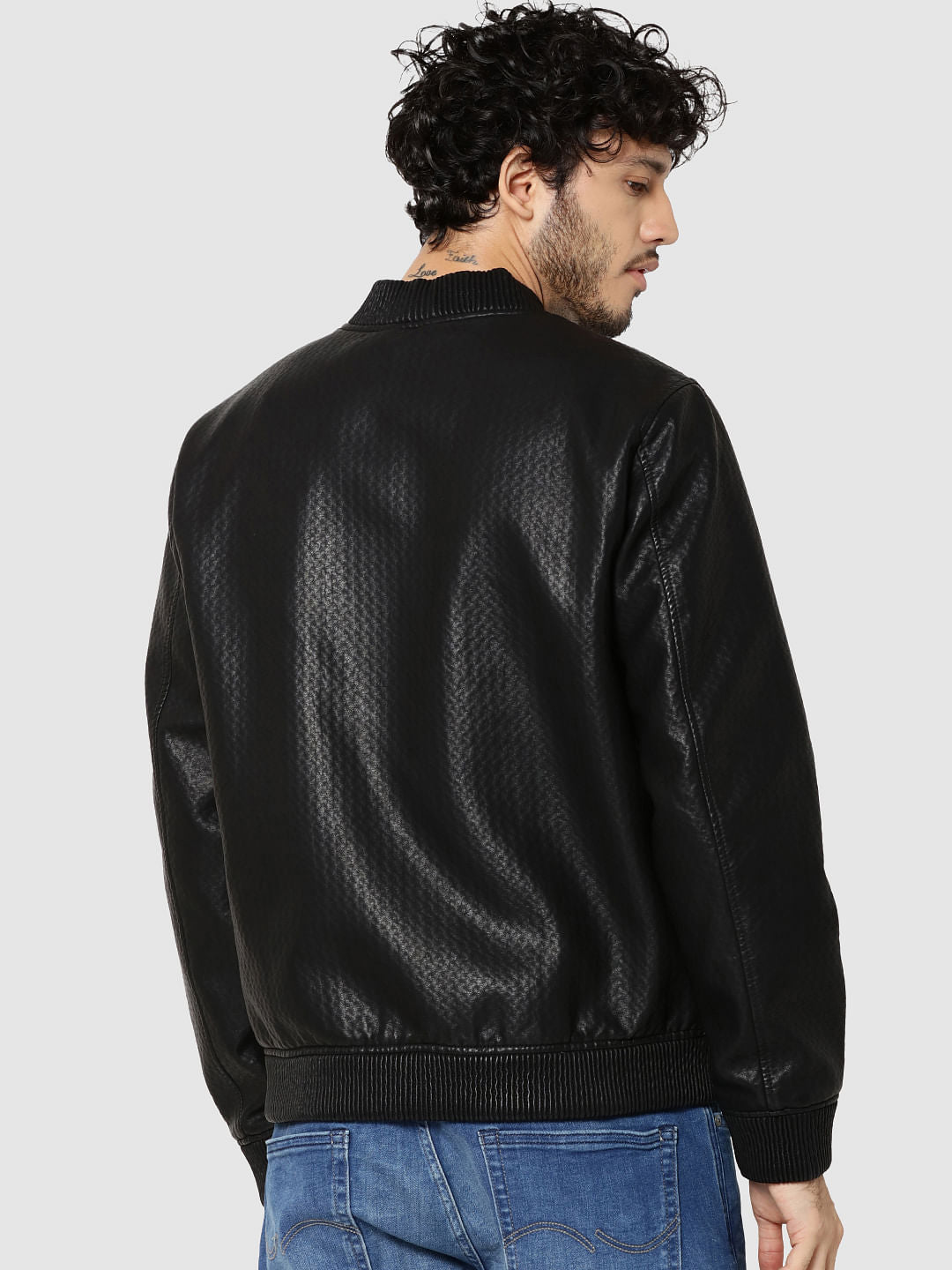 Black Textured Pu Biker Jacket