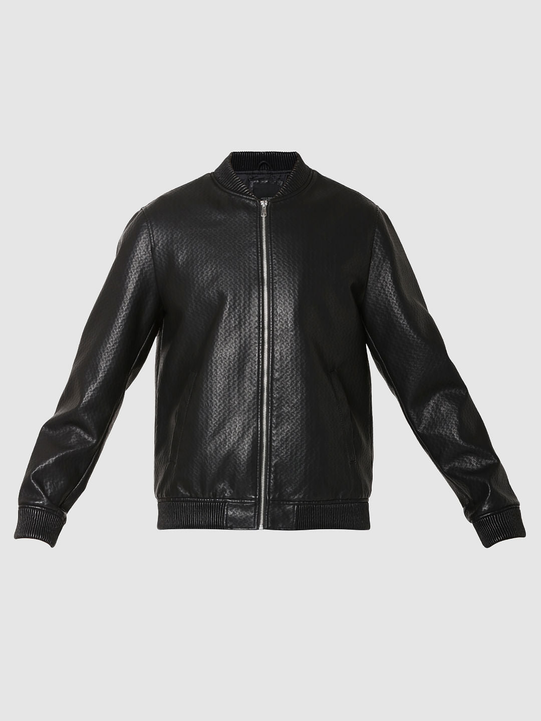 Black Textured Pu Biker Jacket