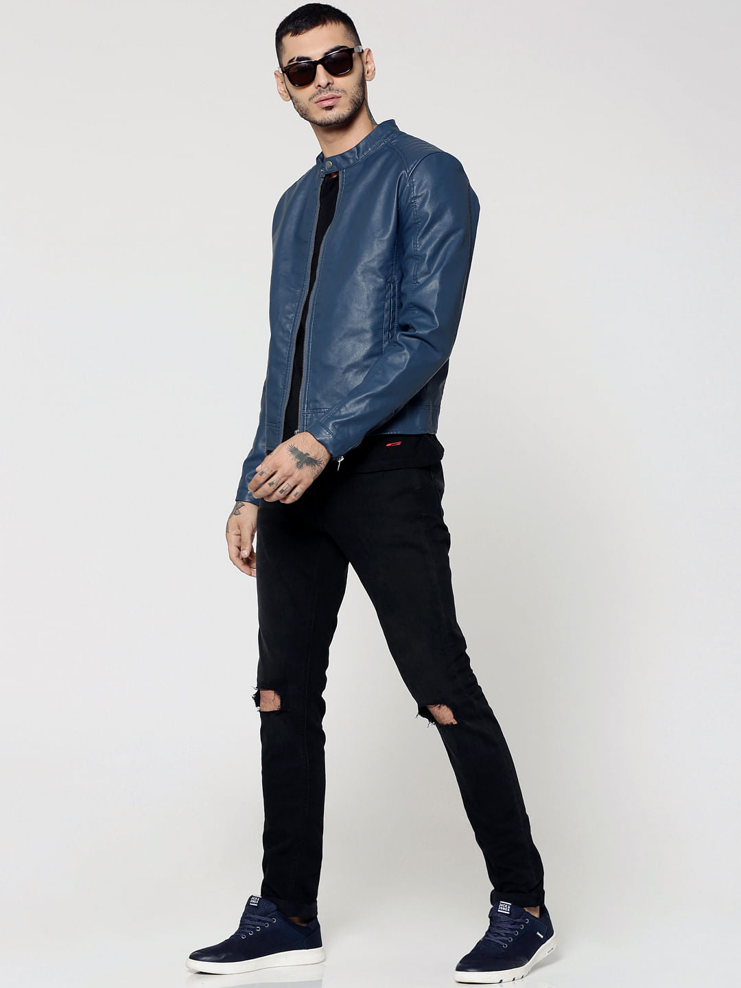 Blue Pu Biker Jacket