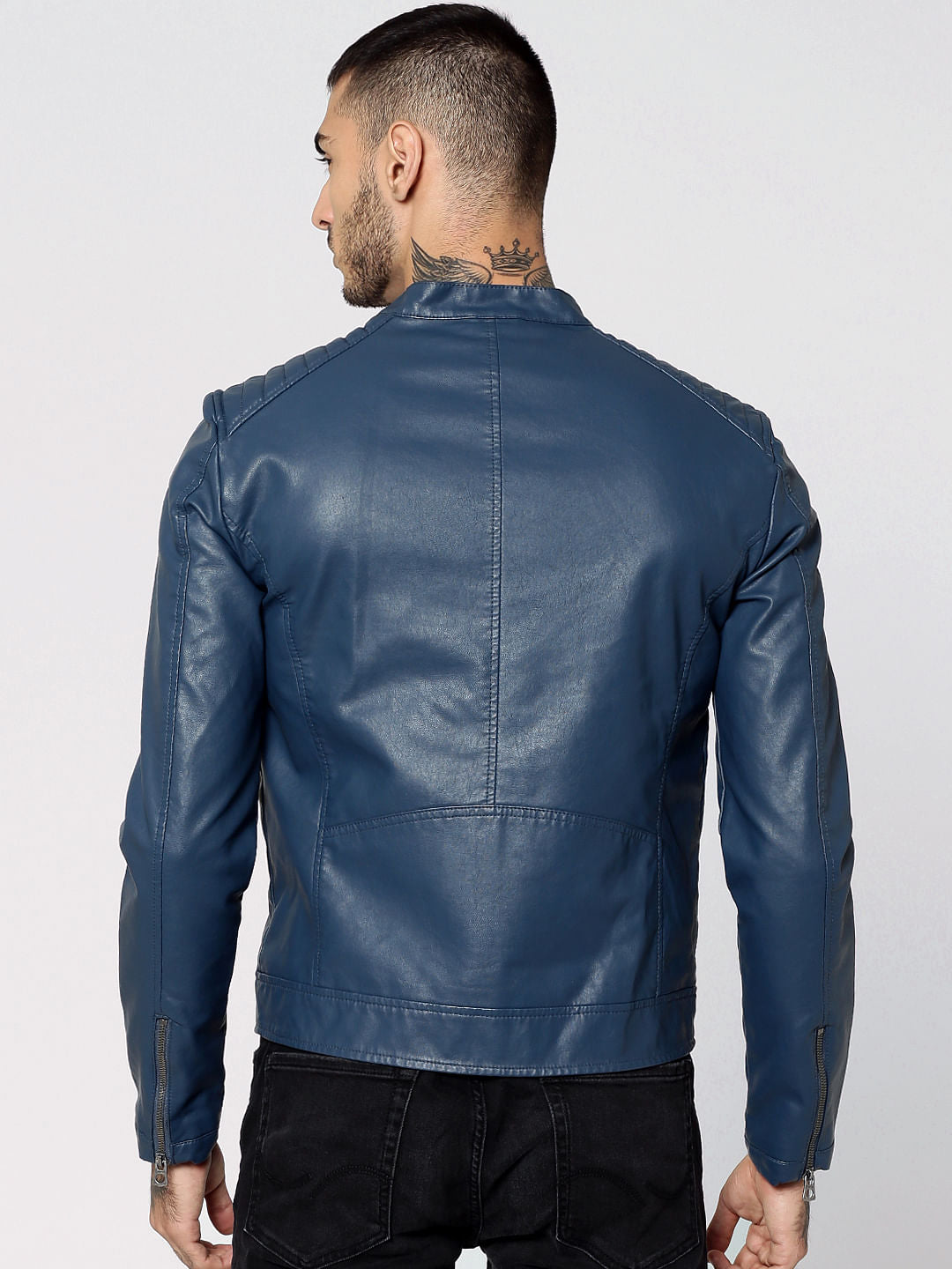Blue Pu Biker Jacket