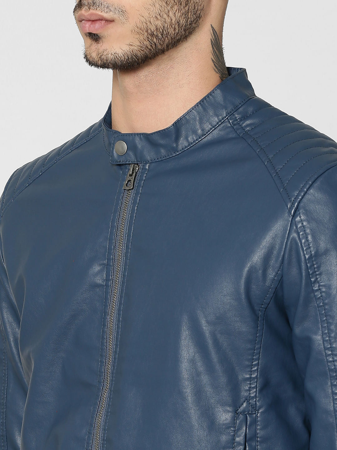 Blue Pu Biker Jacket