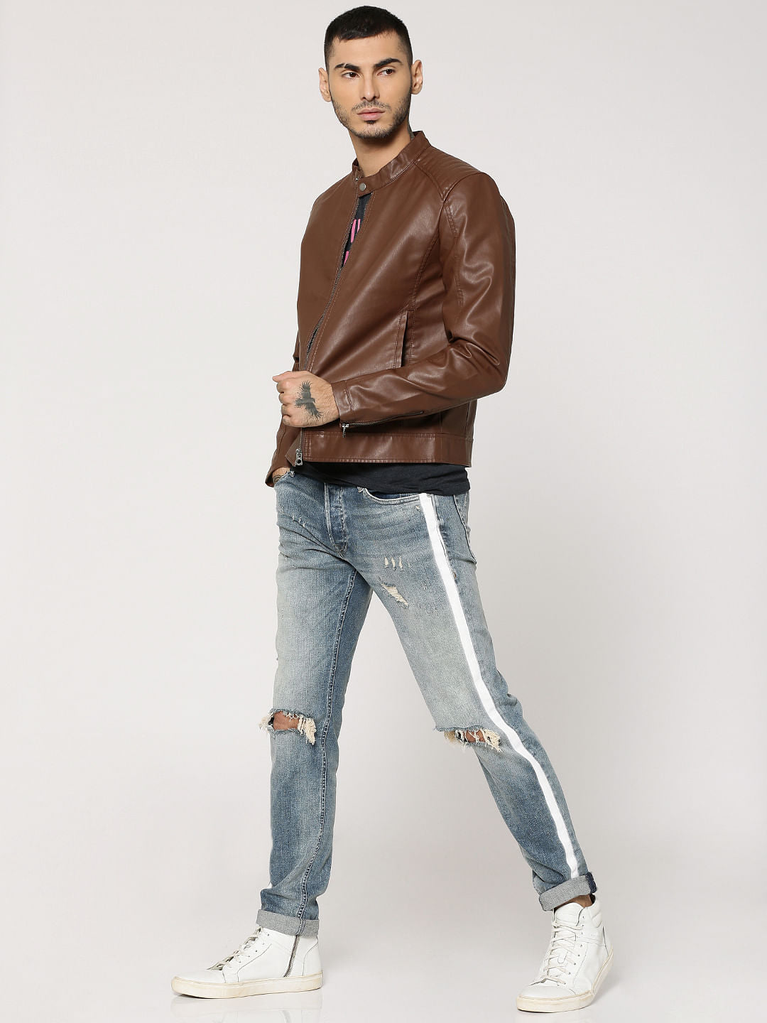 Chocolate Brown Pu Biker Jacket