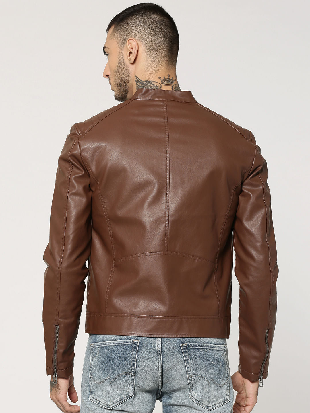 Chocolate Brown Pu Biker Jacket