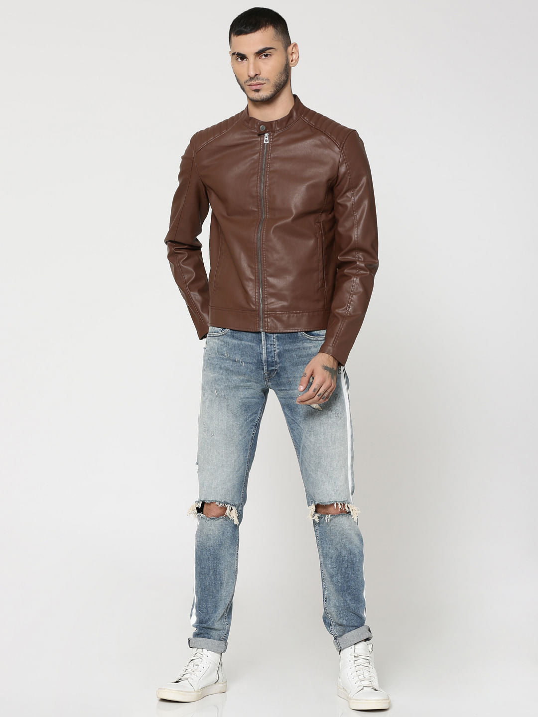 Chocolate Brown Pu Biker Jacket