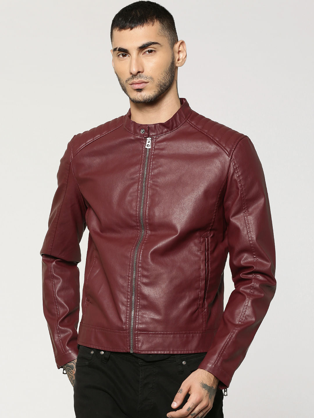 Burgundy Pu Biker Jacket