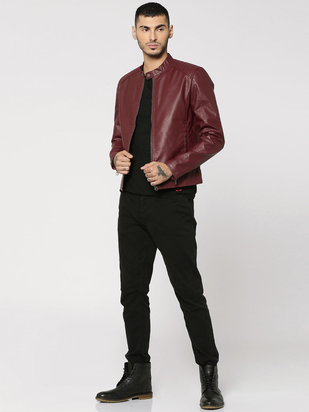 Burgundy Pu Biker Jacket