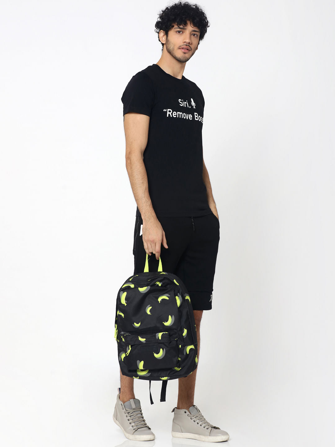 Black Text Print Crew Neck T-Shirt