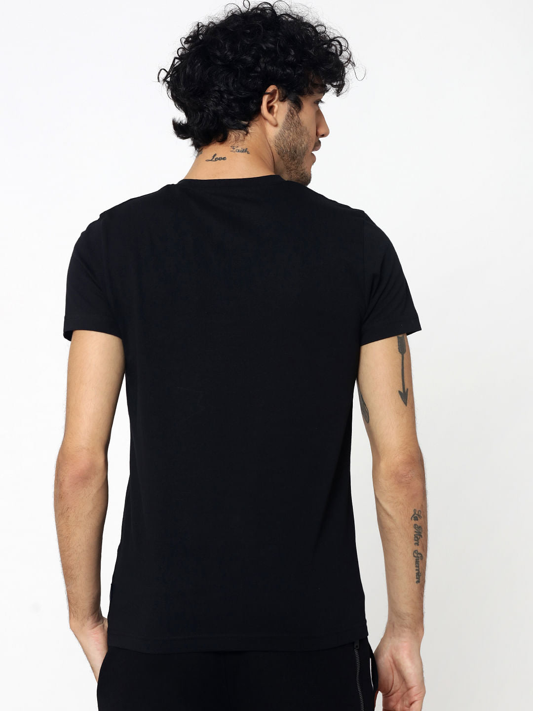Black Text Print Crew Neck T-Shirt